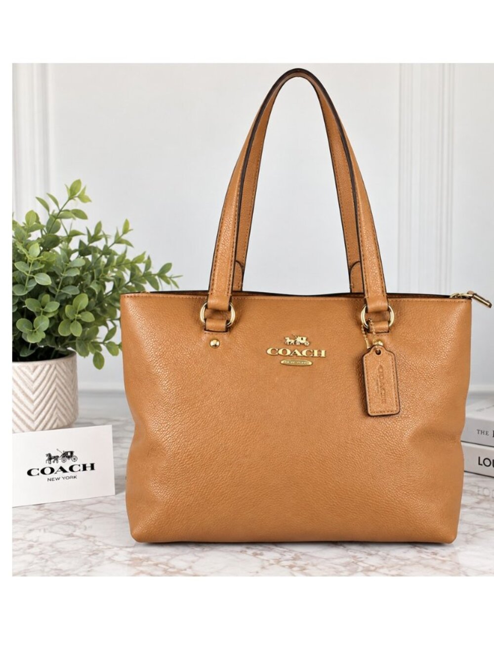 Coach Pebbled Leather Tote Shoulder Bag Tan/Camel Gold Hardware